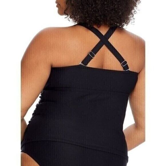 Birdsong‎ Plus Size 22W ECO ONYX Shirred Ruched Underwire Tankini Swim Top Black - Picture 2 of 11